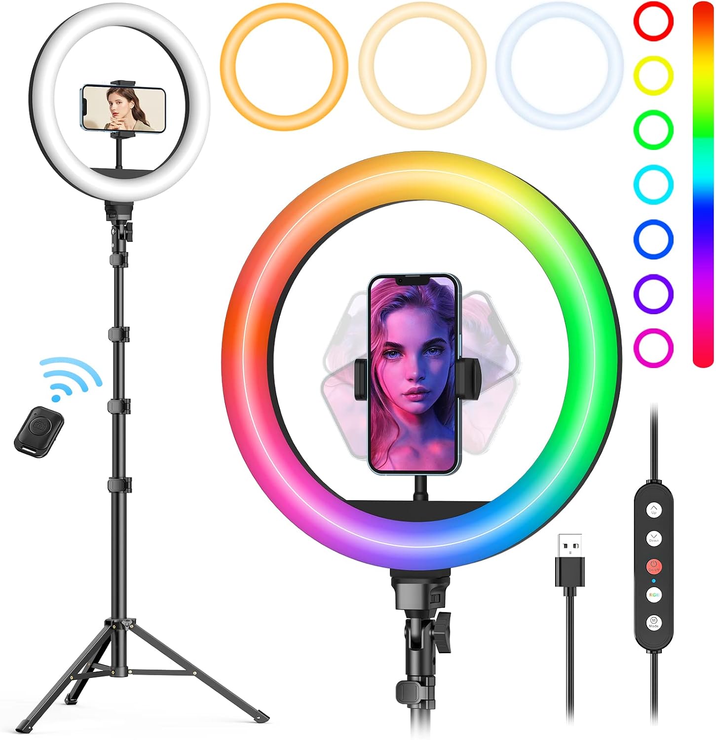 Ring light RGB Weilisi et trépied pour filmer avec un téléphone